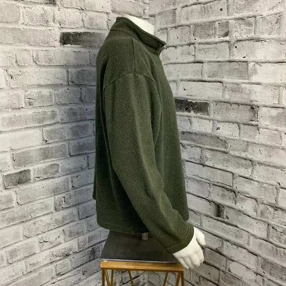 Vintage 1/4 Zip Fleece Henley Sweater Jacket Mens L Embroidered Green Pullover - Picture 4 of 11